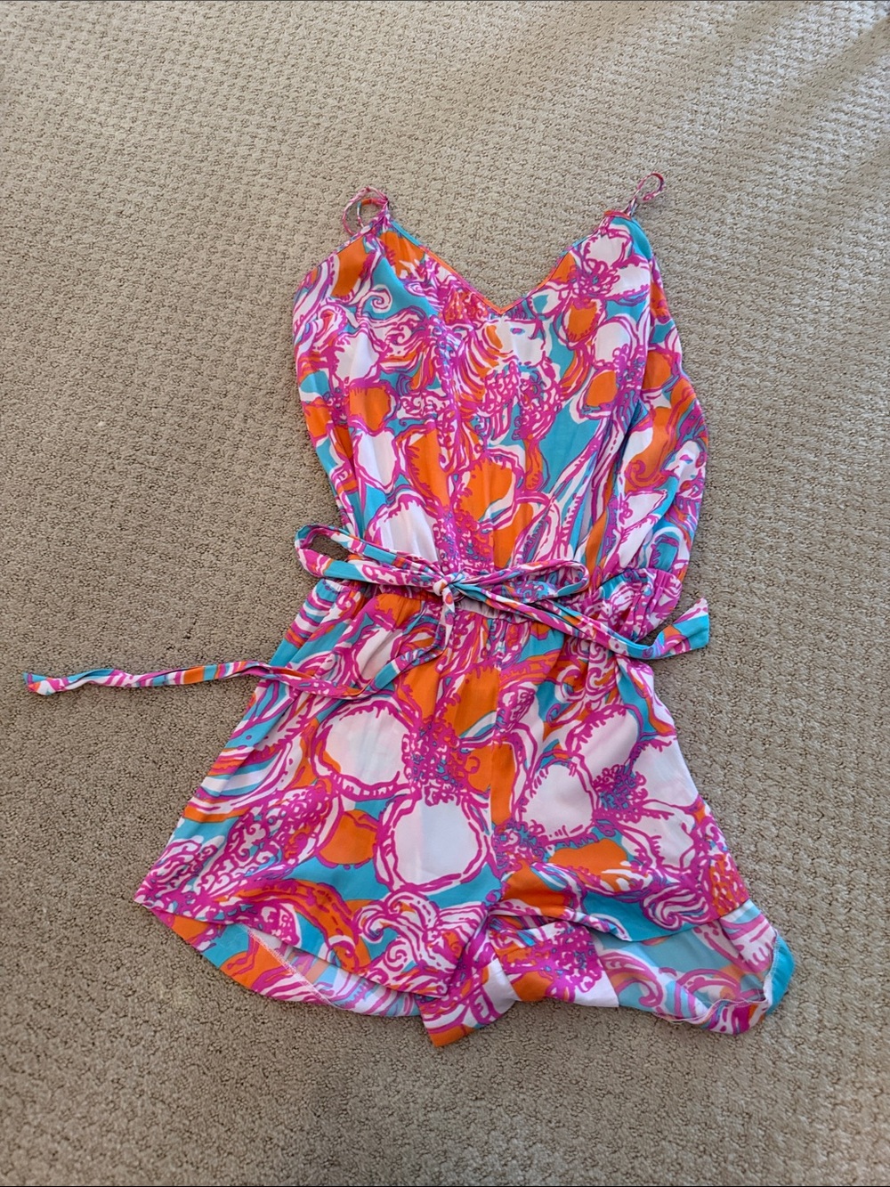 Lilly Pulitzer  Floral Print Romper - Pink, Orange & Teal